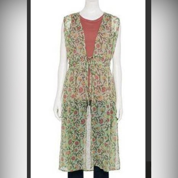 LC Lauren Conrad Dresses & Skirts - COVERUP Sheer midcalf link cover up by Lauren Conrad green floral airy waist tie